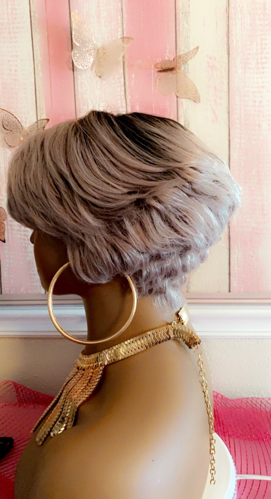 Chancee-  100% Human Hair (No Lace) Ombre 1B/Gray Pixie Wig