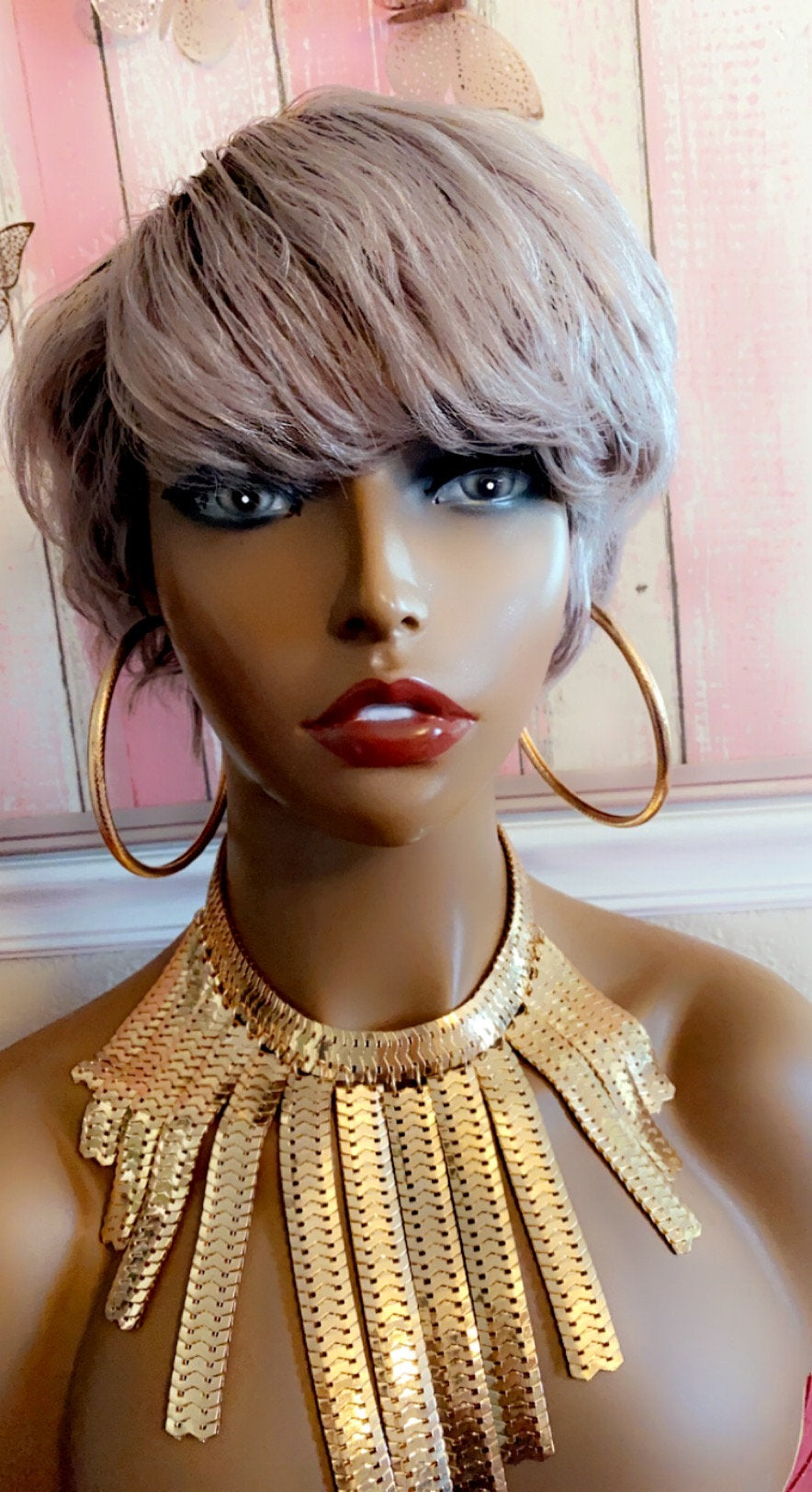 Chancee-  100% Human Hair (No Lace) Ombre 1B/Gray Pixie Wig