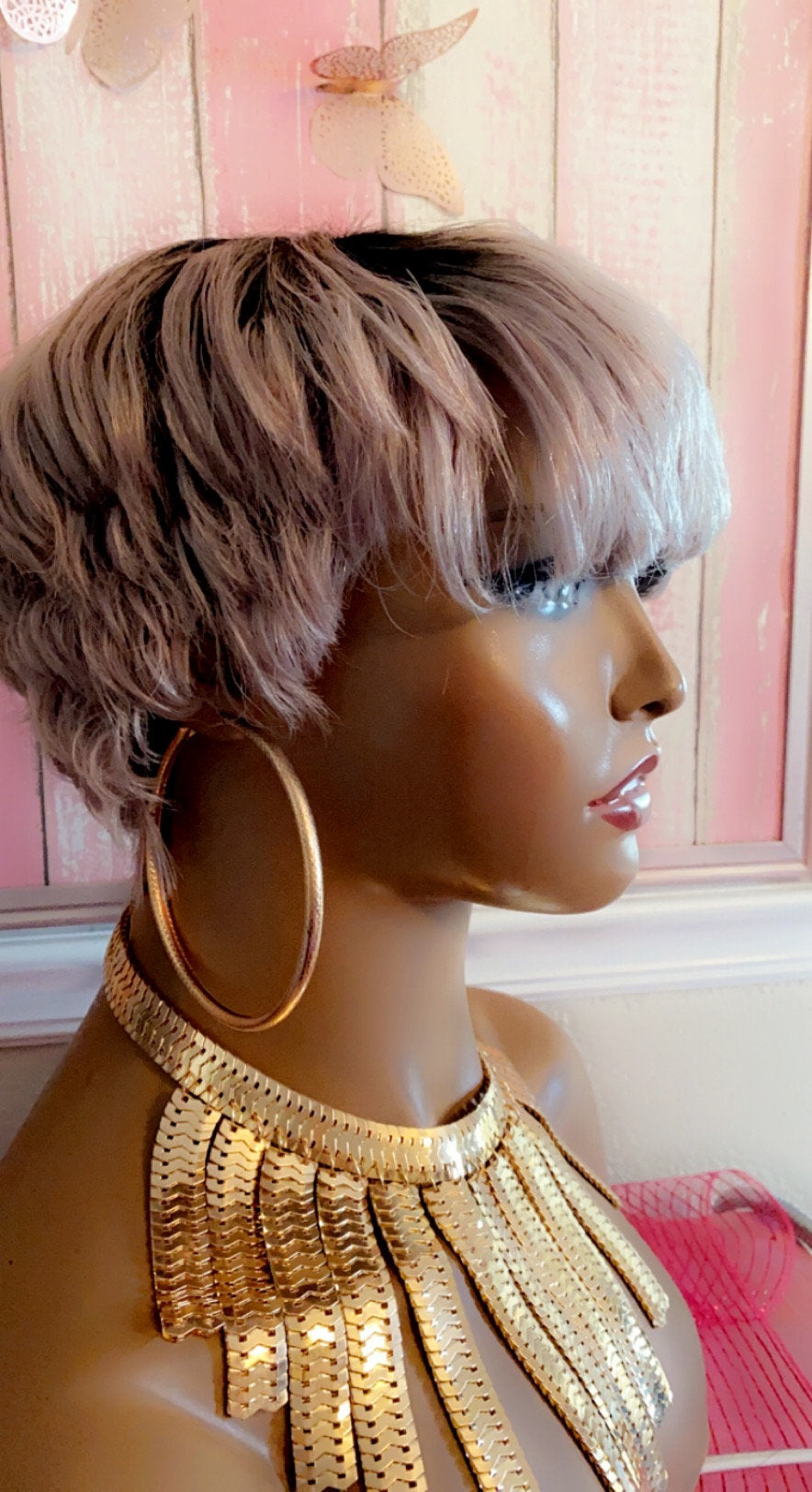 Chancee-  100% Human Hair (No Lace) Ombre 1B/Gray Pixie Wig