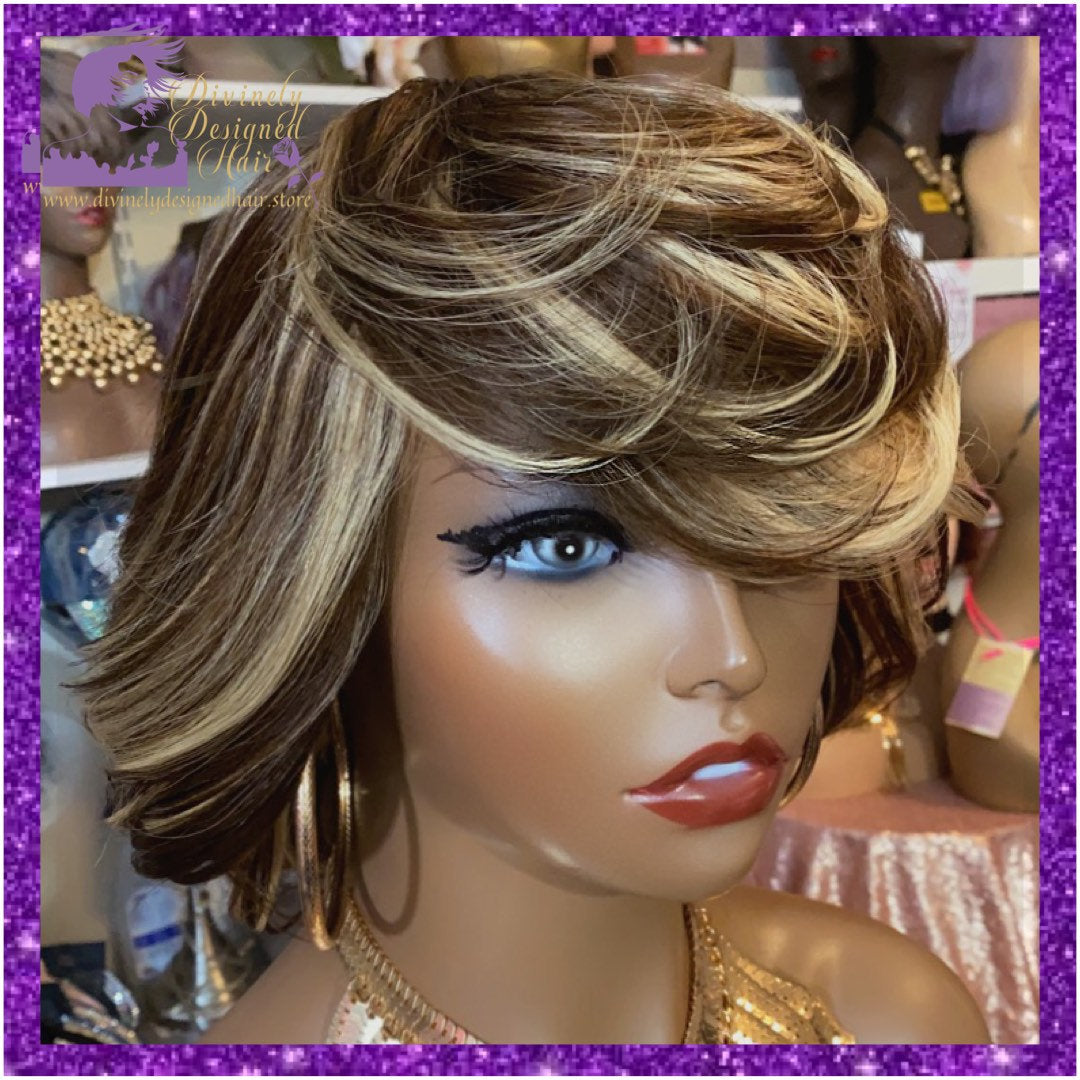 Lyndel ’ Balayage Swoop Bang Feathered Bob , 100% Human Hair (No Lace)
