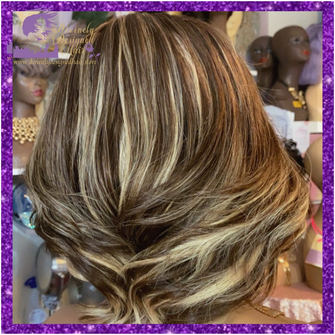 Lyndel ’ Balayage Swoop Bang Feathered Bob , 100% Human Hair (No Lace)