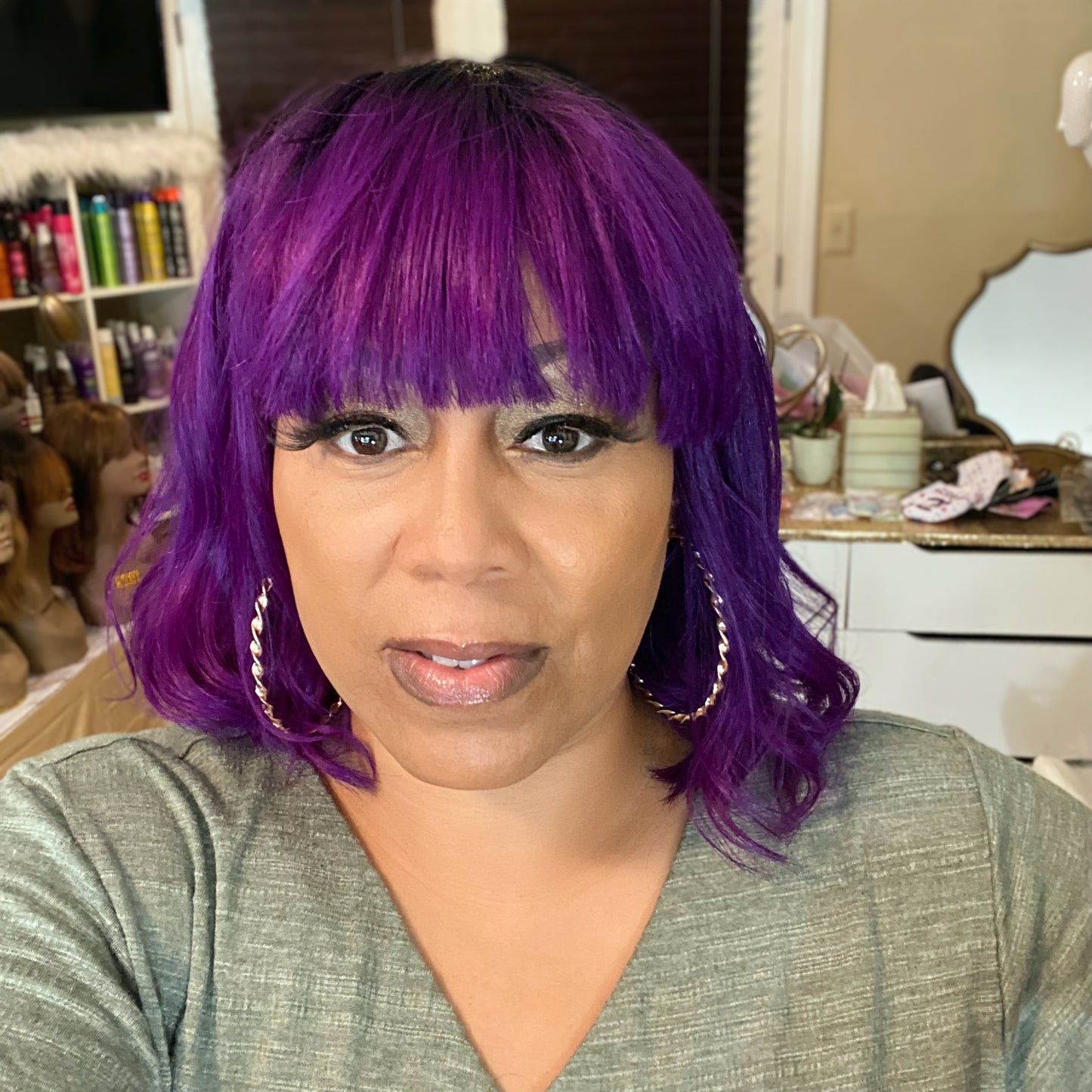Twawna’ purple Bob Style 100% Human Hair (No Lace)