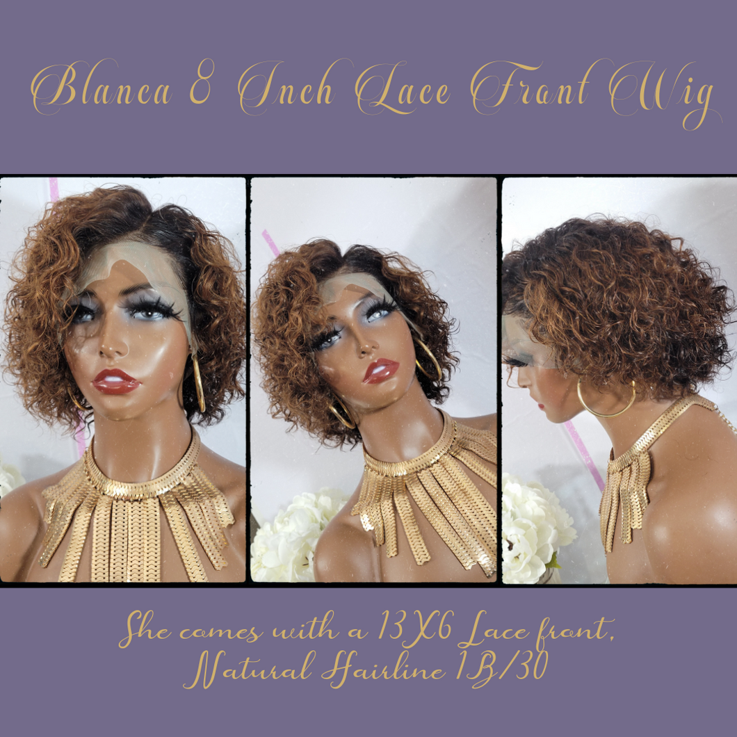 Blanca' -  6 or 8 Inch Bob Curly Customized Ombre style, 100% Human Hair Lace Front