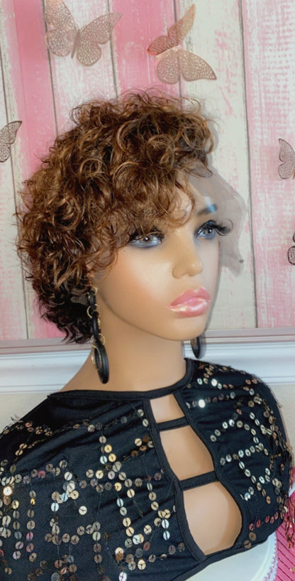 Ariel -  6 Inch Pixie Curly style, 100% Human Hair Lace Front