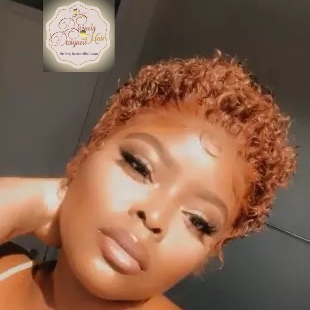 Arielle -  4-8 Inch Ginger Pixie Curly style, 100% Human Hair Lace Front