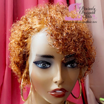 Arielle -  4-8 Inch Ginger Pixie Curly style, 100% Human Hair Lace Front