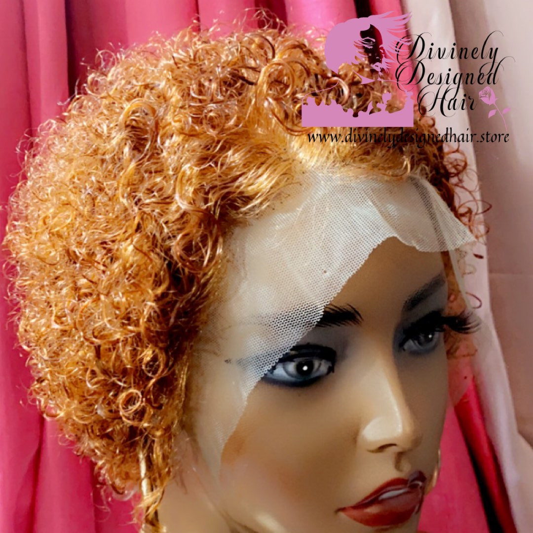 Arielle -  4-8 Inch Ginger Pixie Curly style, 100% Human Hair Lace Front