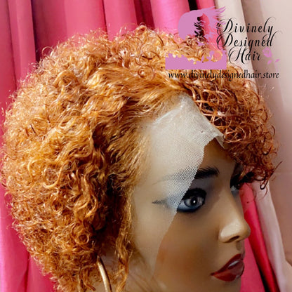 Arielle -  4-8 Inch Ginger Pixie Curly style, 100% Human Hair Lace Front