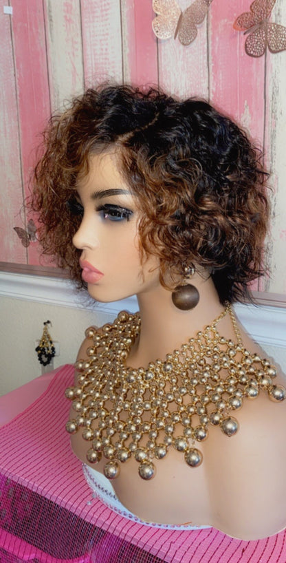 Kaleah ’ -  8 Inch Pixie Curly style, 100% Human Hair Lace Front