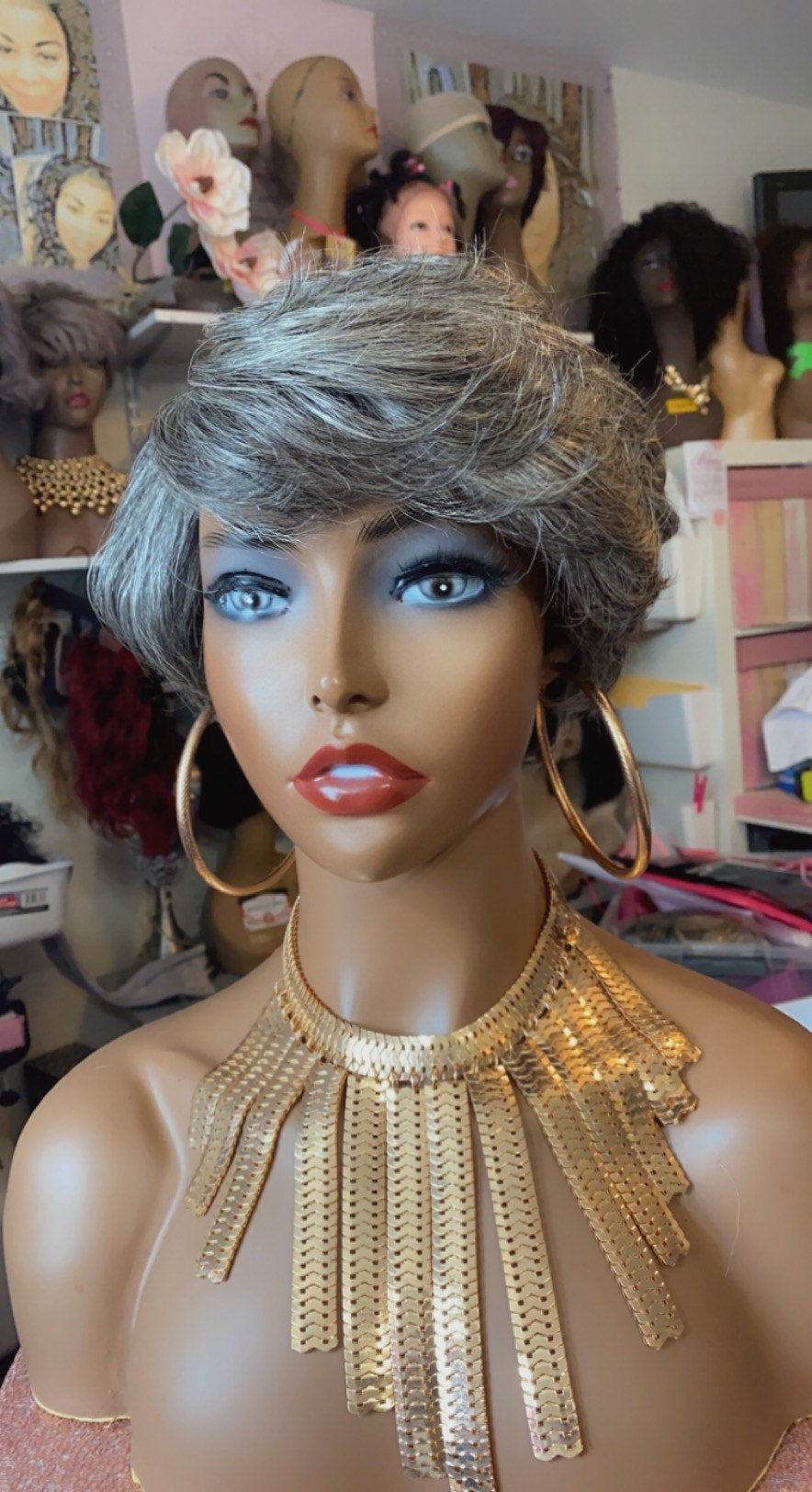 Spicee -  100% Human Hair (No Lace) Salt and Pepper Pixie Wig