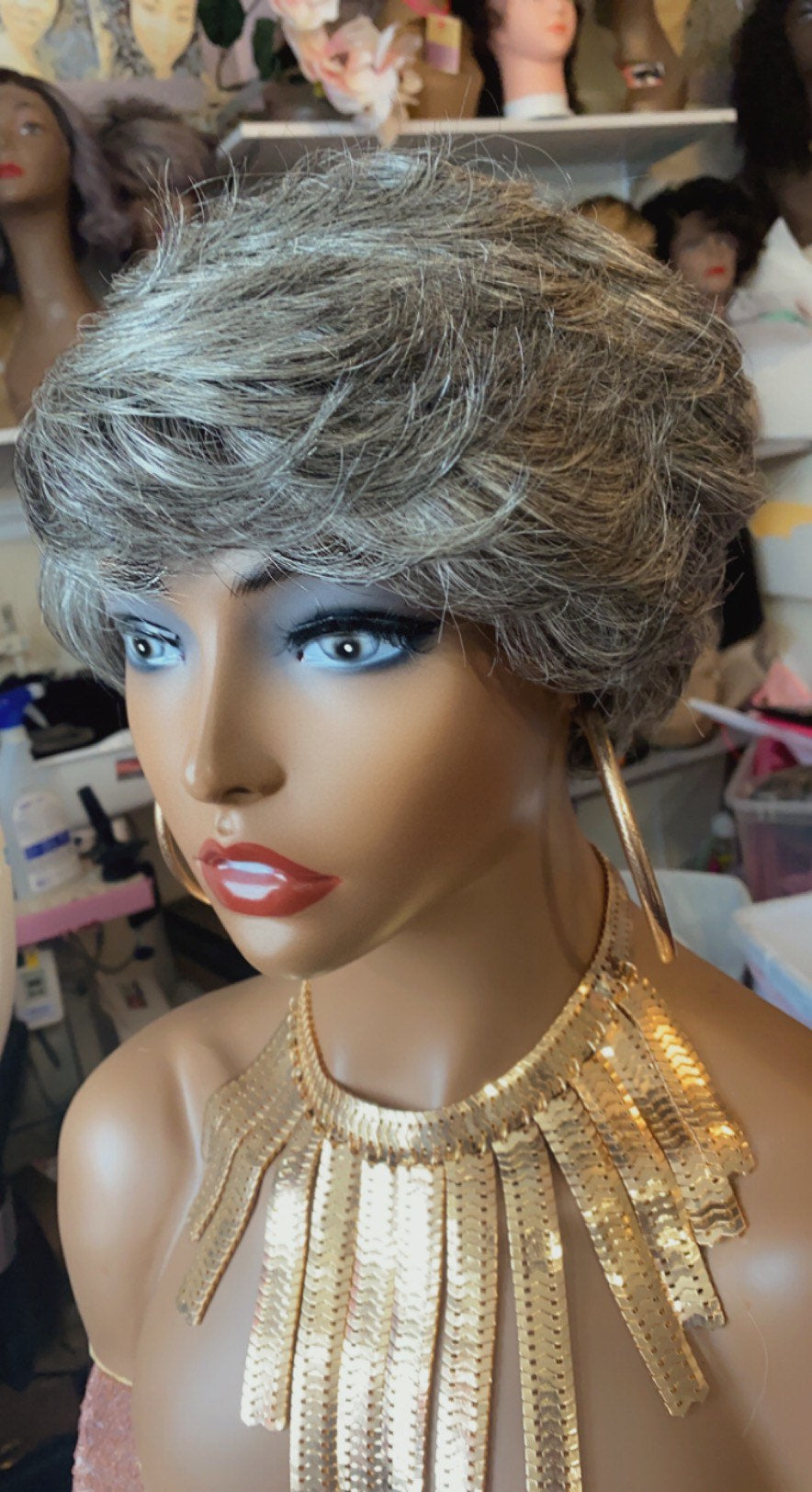 Spicee -  100% Human Hair (No Lace) Salt and Pepper Pixie Wig