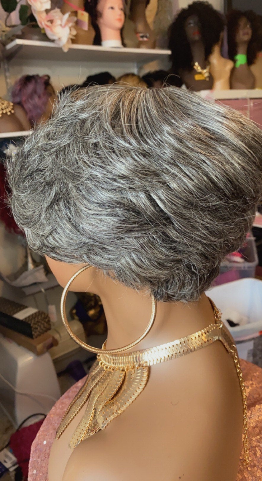 Spicee -  100% Human Hair (No Lace) Salt and Pepper Pixie Wig