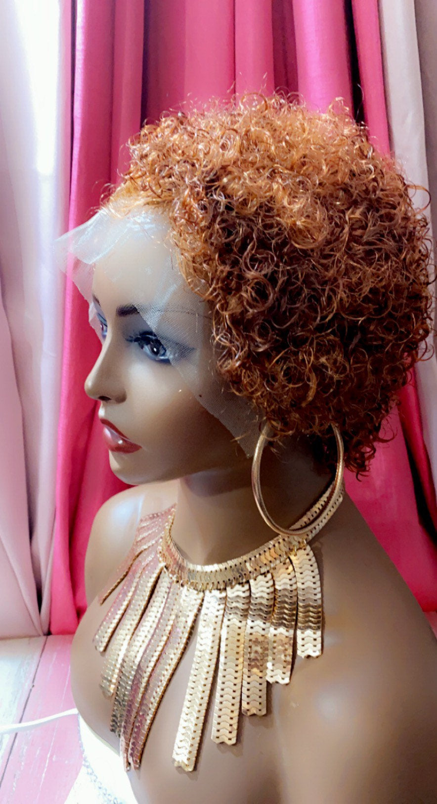 Arielle -  4-8 Inch Ginger Pixie Curly style, 100% Human Hair Lace Front