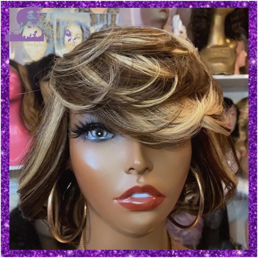 Lyndel ’  Balayage Swoop Bang Feathered Bob , 100% Human Hair (No Lace)