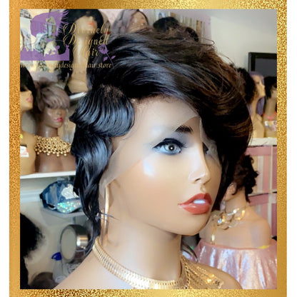 Tiara -  8 Inch Finger Wave Bob Pixie  style, 100% Human Hair Lace Front