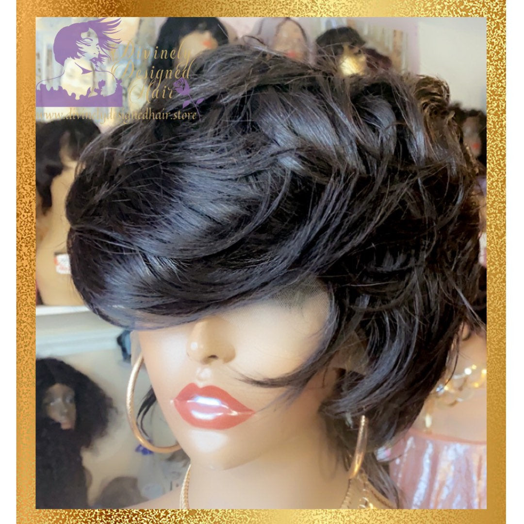 Tiara -  8 Inch Finger Wave Bob Pixie  style, 100% Human Hair Lace Front