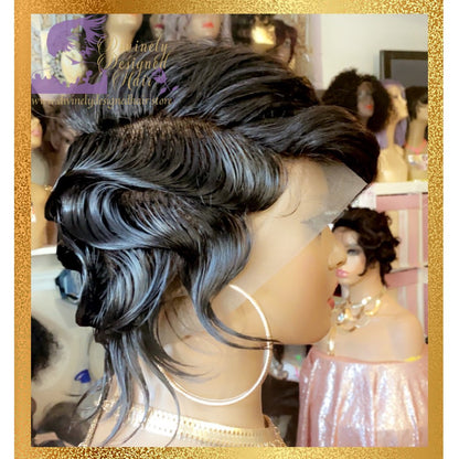 Tiara -  8 Inch Finger Wave Bob Pixie  style, 100% Human Hair Lace Front