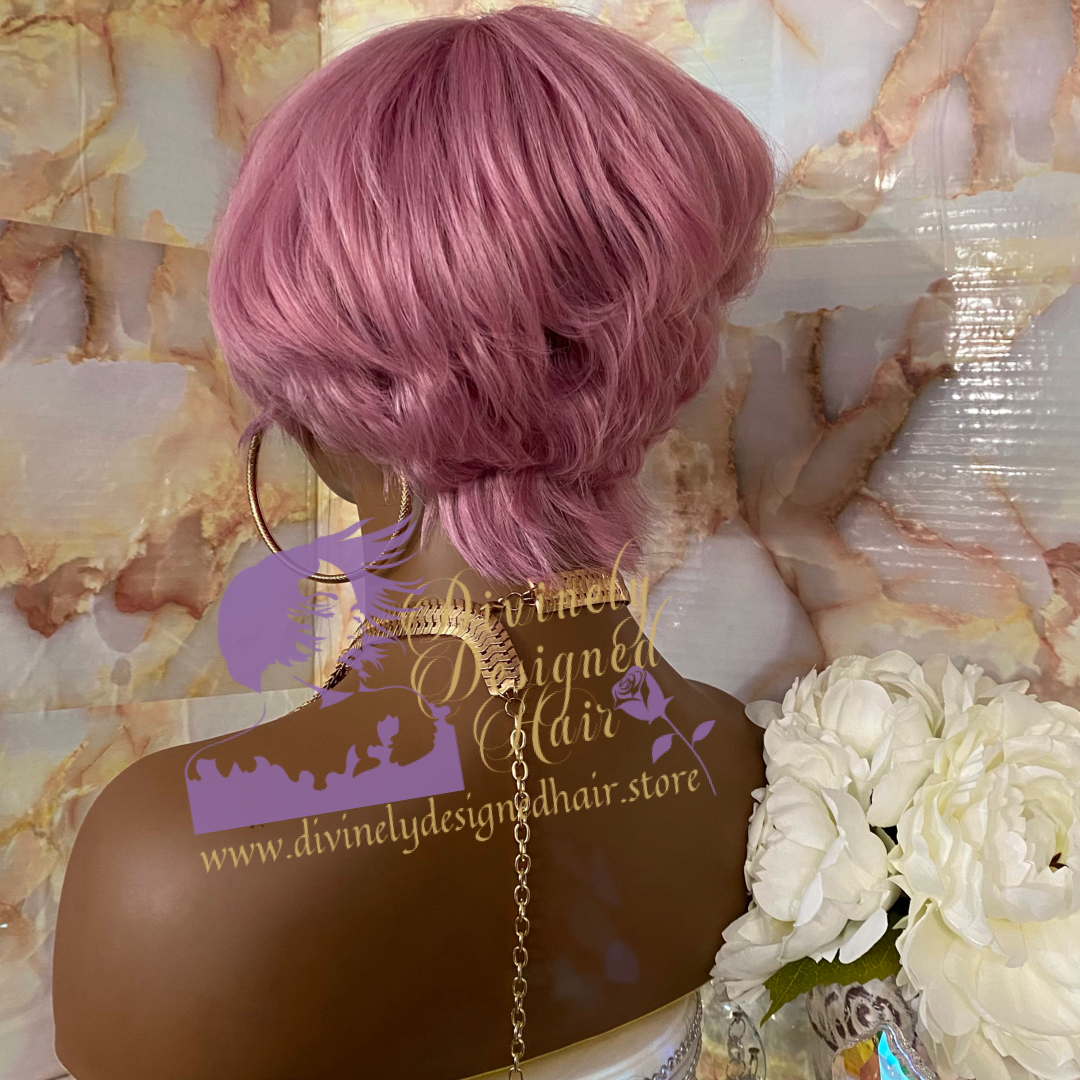 Rose'  pink Pixie style100% Human Hair (No Lace)