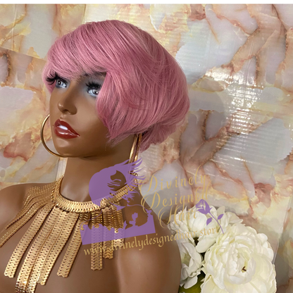 Rose'  pink Pixie style100% Human Hair (No Lace)