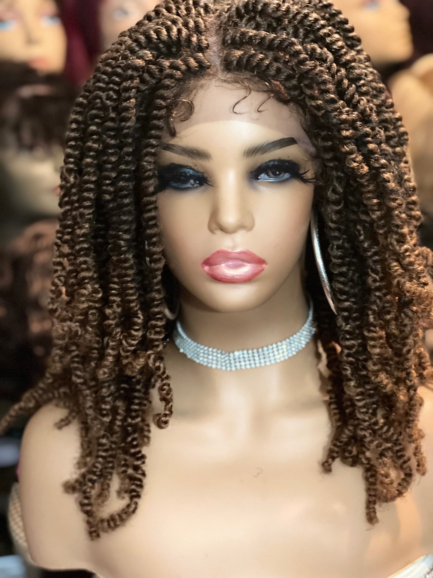 Carly -  18 Inch  twist braided style, Synthetic Lace Front Closure