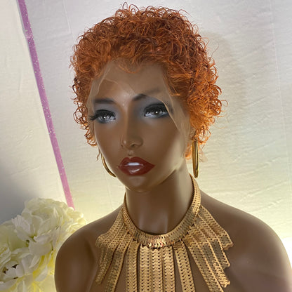 Arielle -  4-8 Inch Ginger Pixie Curly style, 100% Human Hair Lace Front