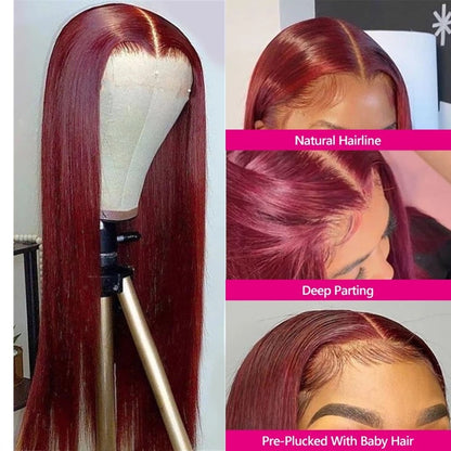 Priella’ Silky Straight burgundy 13x6, ( Diamond Line )