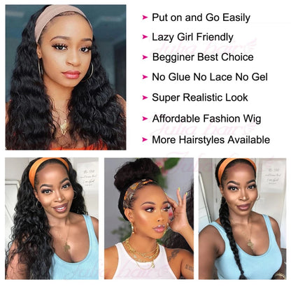 Zelle- Headband Style No Lace WATER WAVE , 100% Human Hair