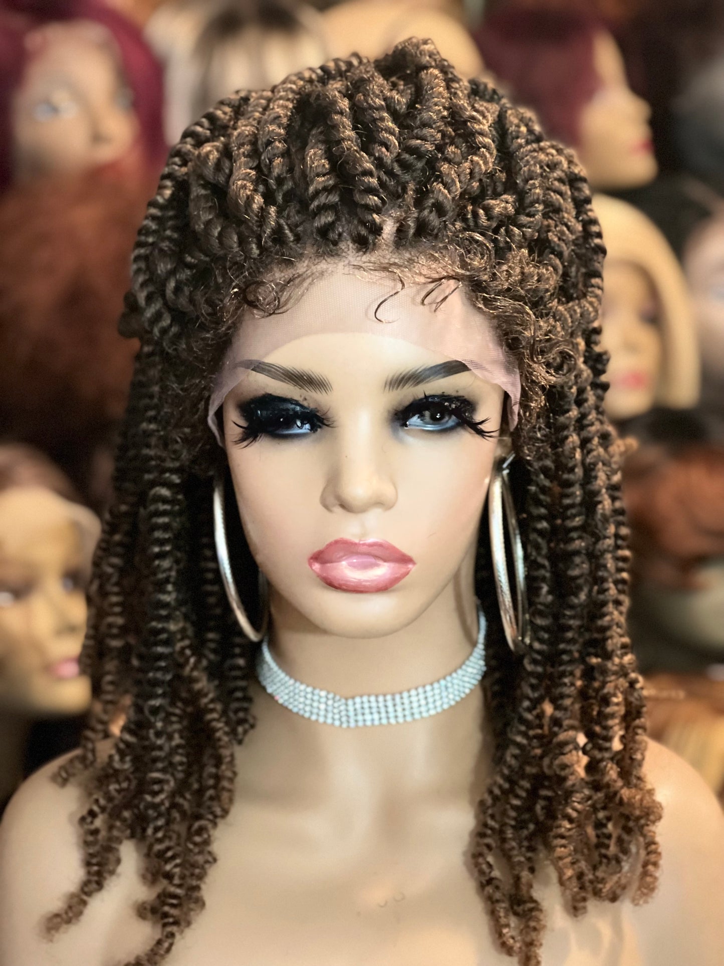 Carly -  18 Inch  twist braided style, Synthetic Lace Front Closure