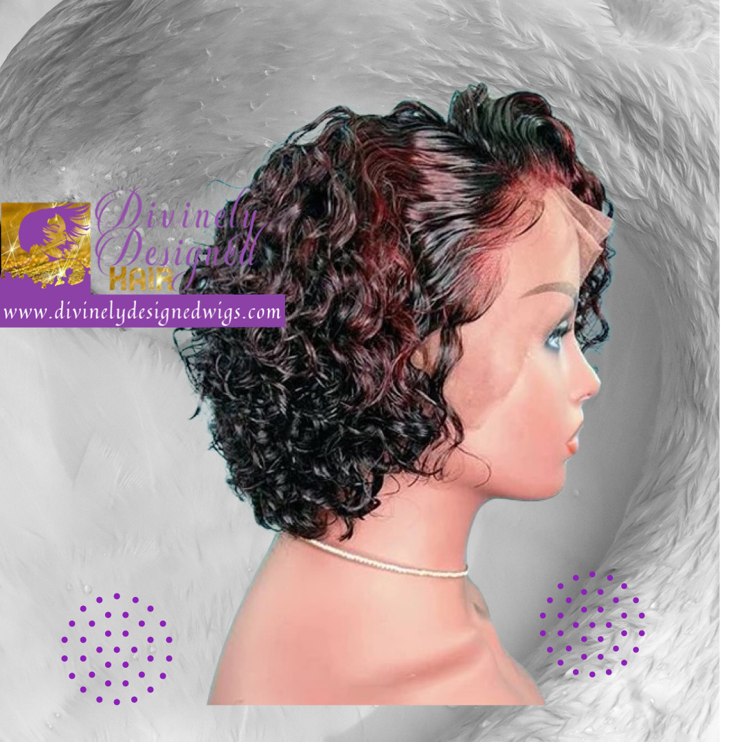 Ombre 99J, Pixie Curly style, 100% Human Hair Lace Front Custom Color