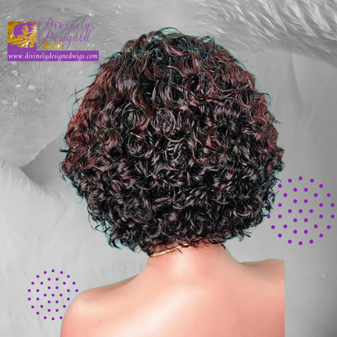 Ombre 99J, Pixie Curly style, 100% Human Hair Lace Front Custom Color