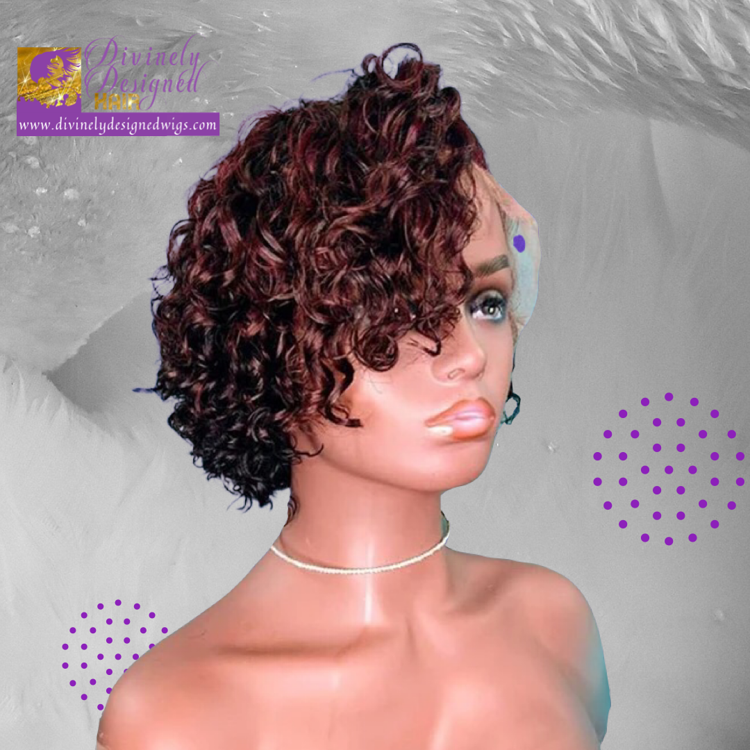 Ombre 99J, Pixie Curly style, 100% Human Hair Lace Front Custom Color