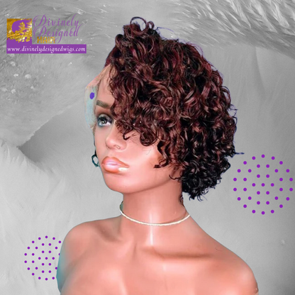 Ombre 99J, Pixie Curly style, 100% Human Hair Lace Front Custom Color